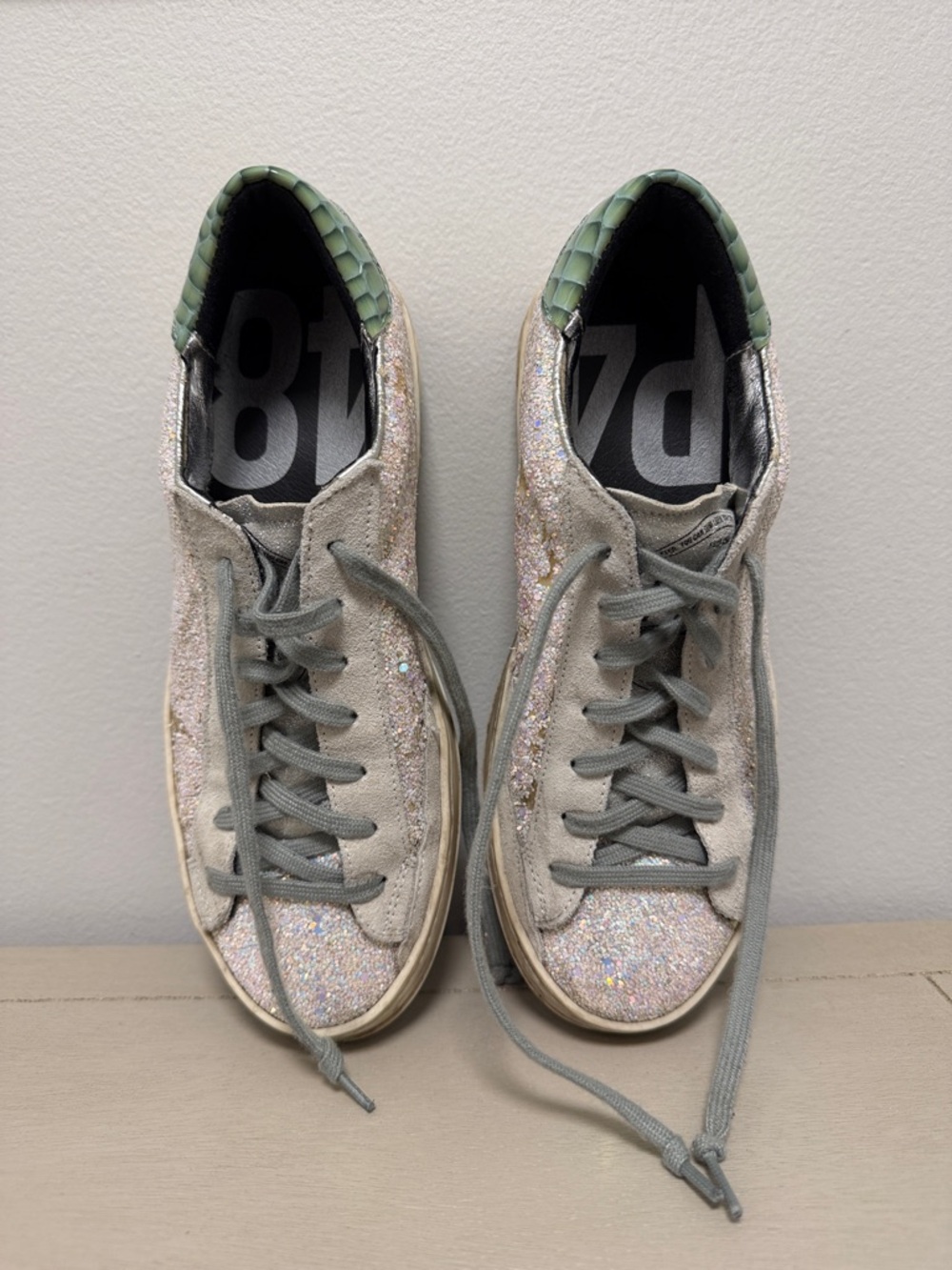 P448 John Iridescent Glitter Sneakers Sparkle Low-top platform Size 38 USA 8